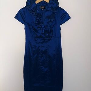 Ruffled Blue Satin Cocktail Dress